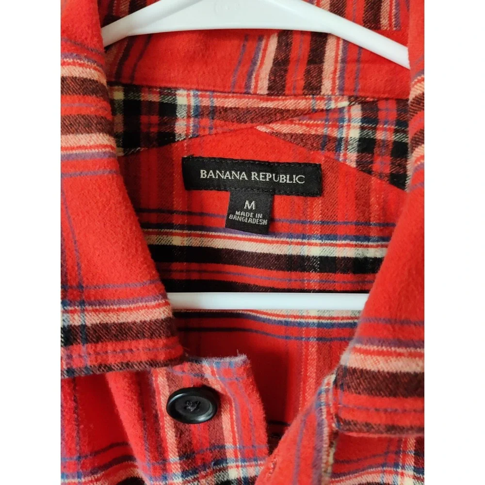 Banana Republic Mens Size‎ Medium Thick Flannel Red Tartan Plaid Flaps Shacket